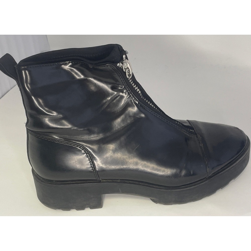 Zara Women's Black Shiny Ankle Boots W/Zip Moto Mod Goth Size 39/U.S. 8 - Picture 2 of 13